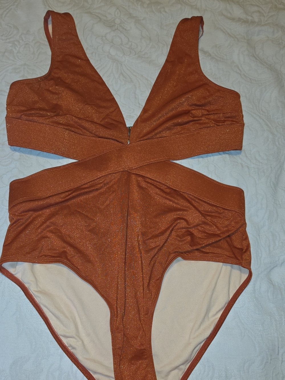 Cupshe Rust Orange Glitter Cutout One-Piece Swimsuit